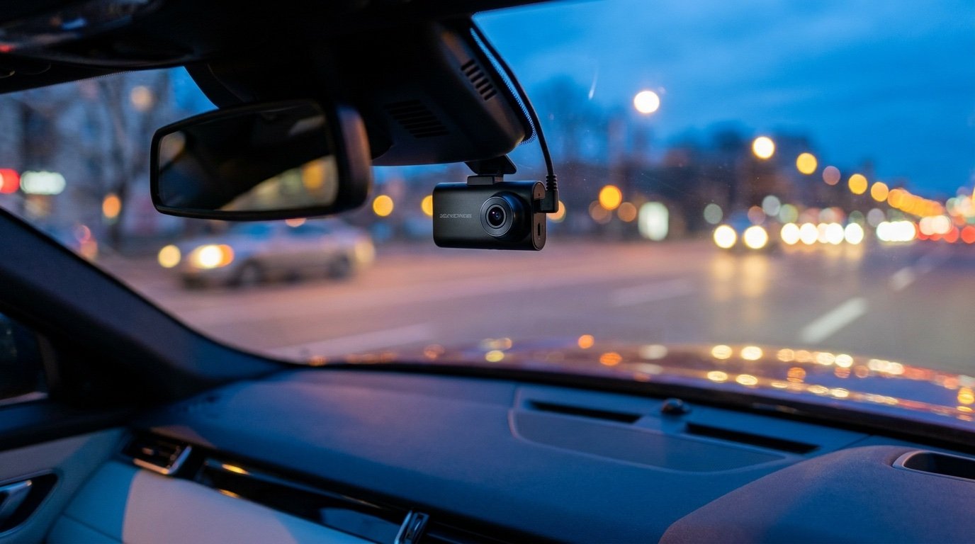 Vue de la route depuis l'habitacle avec dashcam