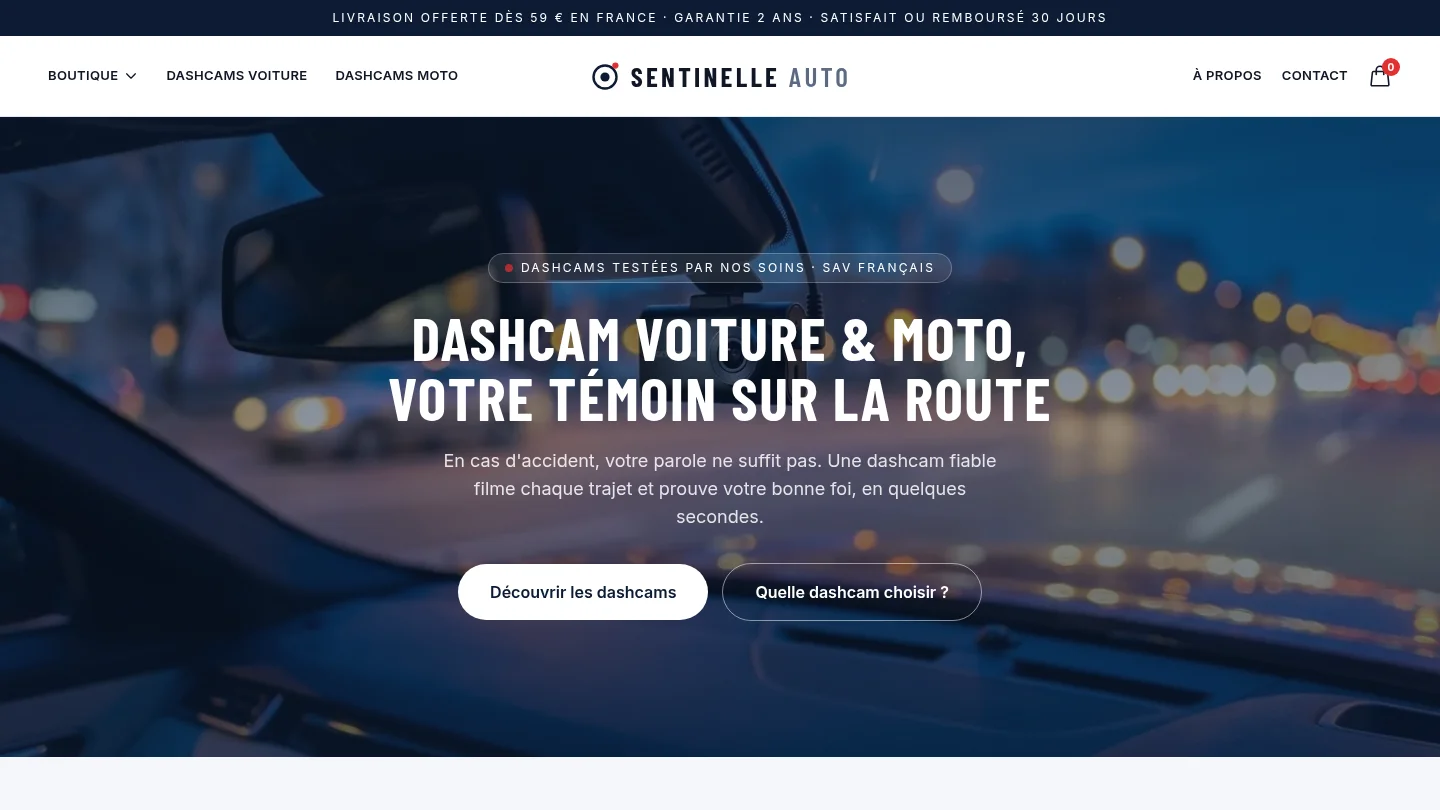 Capture de la page d’accueil de Sentinelle Auto