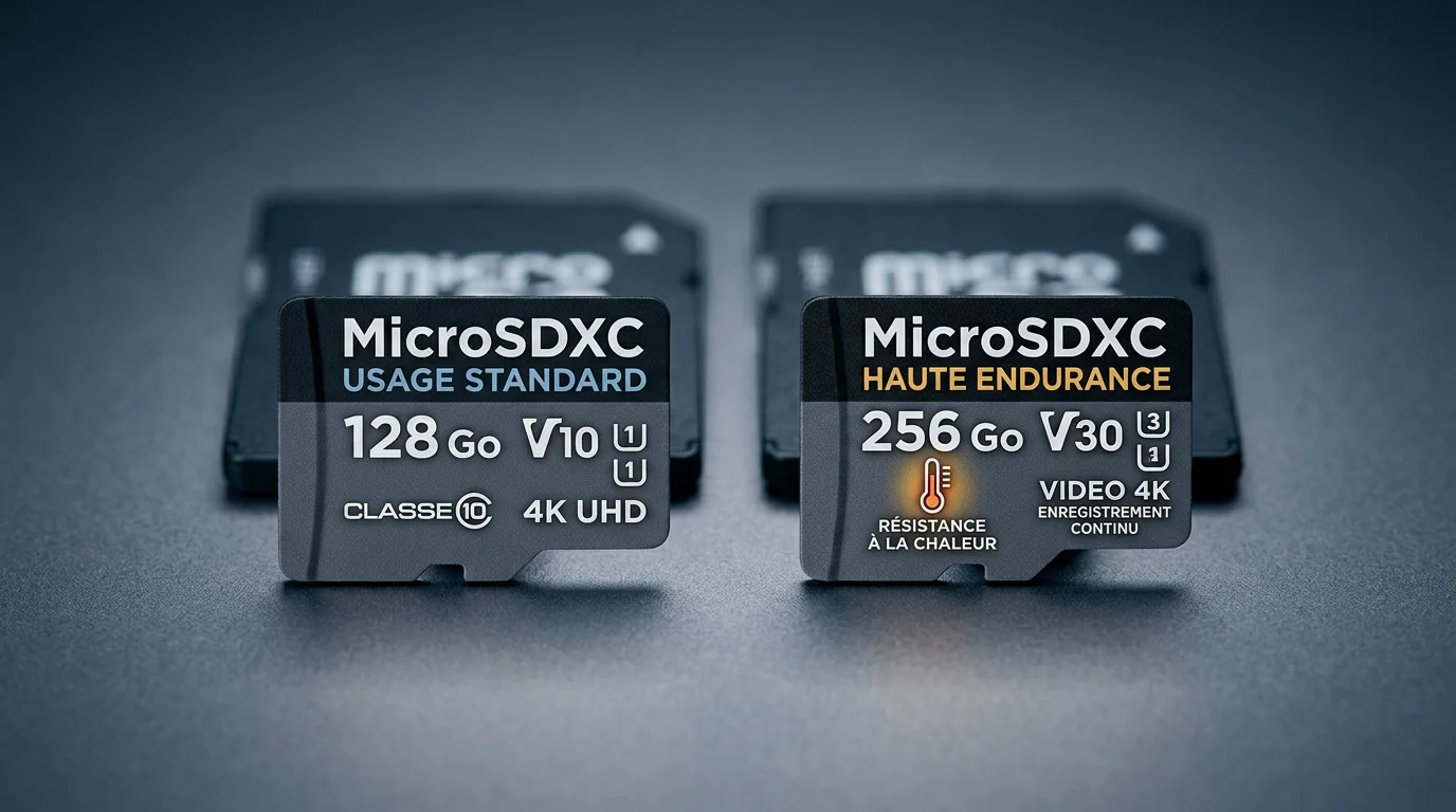 Comparaison entre une carte microSD standard et une carte haute endurance pour dashcam