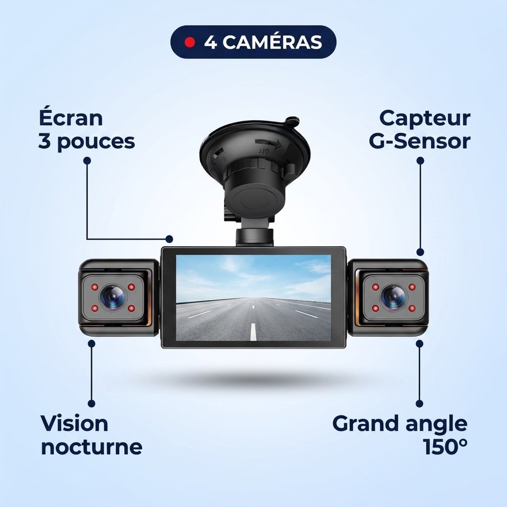 Dashcam Sentinelle 360 à 4 caméras avec écran