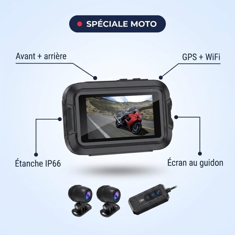 Dashcam moto Sentinelle Rider : boîtier-écran, caméras et télécommande