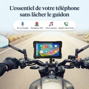 Écran CarPlay 7 pouces monté au centre du guidon, vue du pilote