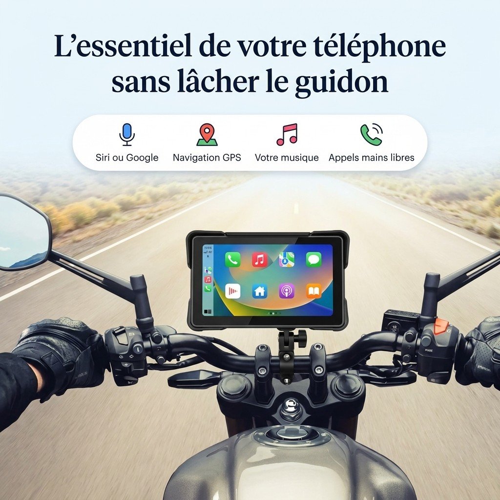 Écran CarPlay & Android Auto Moto 7&Prime;, Dashcam, GPS et Pression Pneus