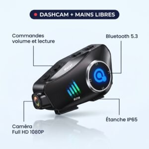 Caméra de casque moto Sentinelle Pilot : dashcam 1080P + kit mains libres Bluetooth 5.3