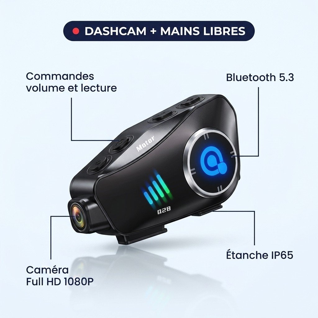 Caméra de casque moto Sentinelle Pilot : dashcam 1080P + kit mains libres Bluetooth 5.3