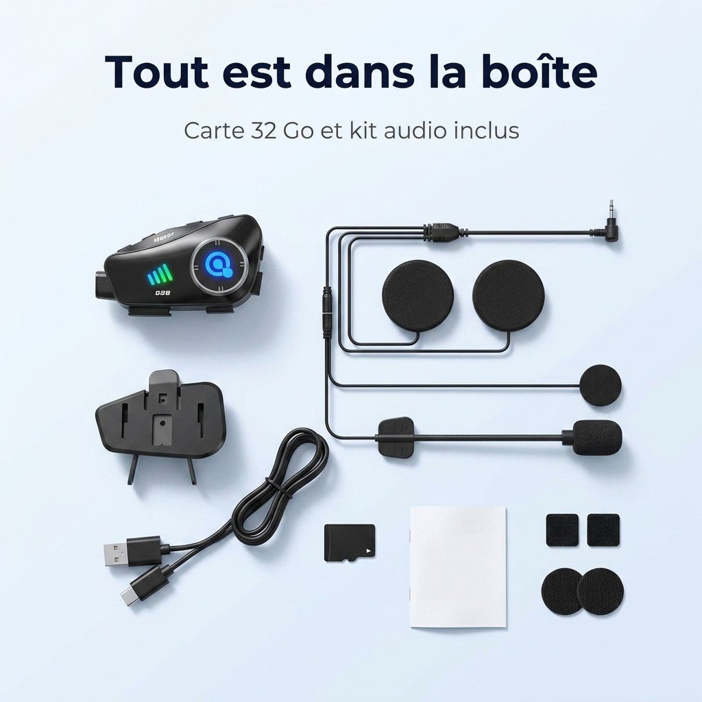 Caméra de Casque Moto 1080P avec Kit Mains Libres Bluetooth