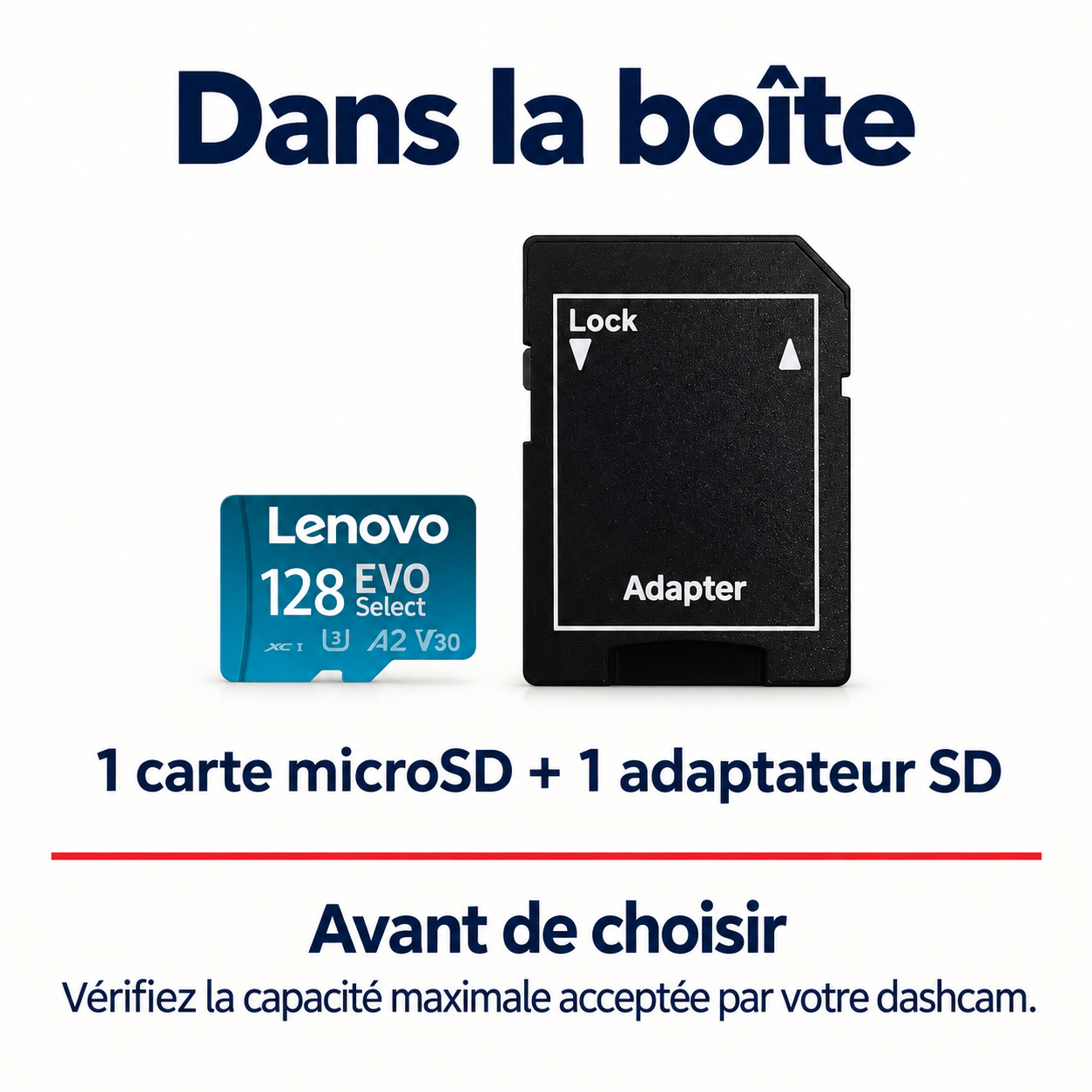 Carte microSD pour dashcam 64 à 512 Go avec adaptateur, Sentinelle Memory