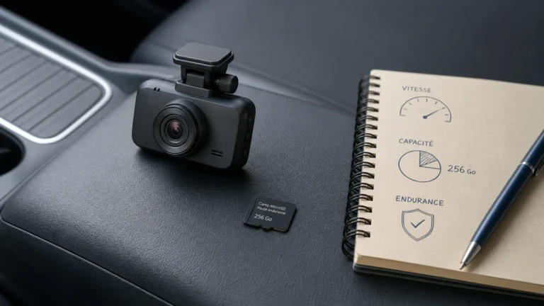 Dashcam et carte microSD utilisées pour choisir un stockage fiable
