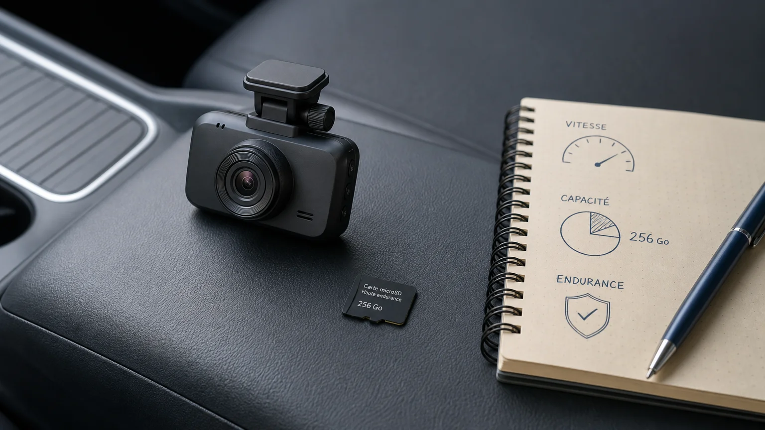 Dashcam et carte microSD utilisées pour choisir un stockage fiable