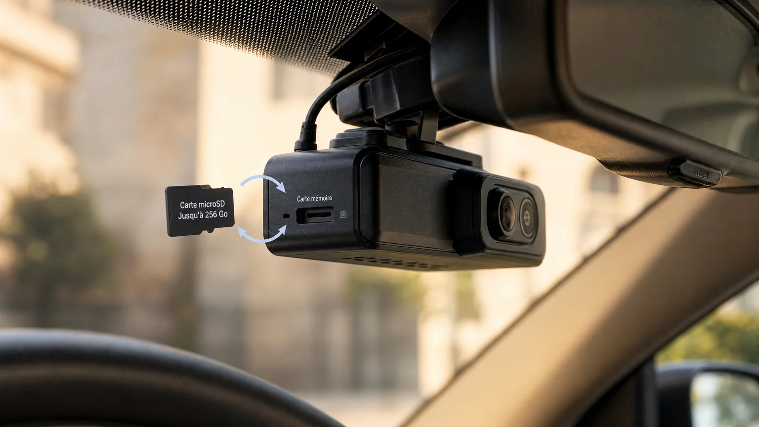 Carte microSD haute endurance utilisée dans une dashcam exposée à la chaleur
