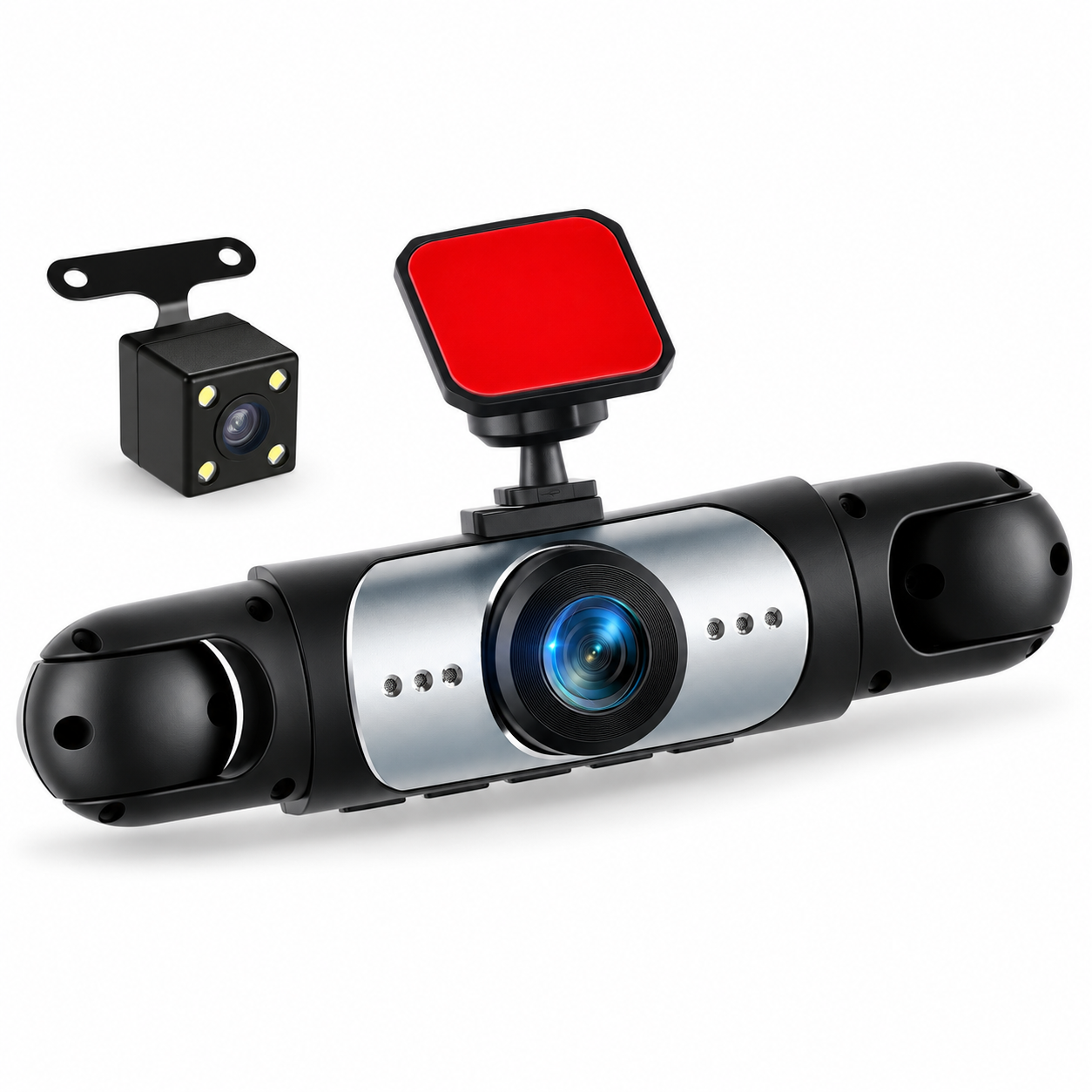 Dashcam 4 caméras et caméra arrière sur fond blanc