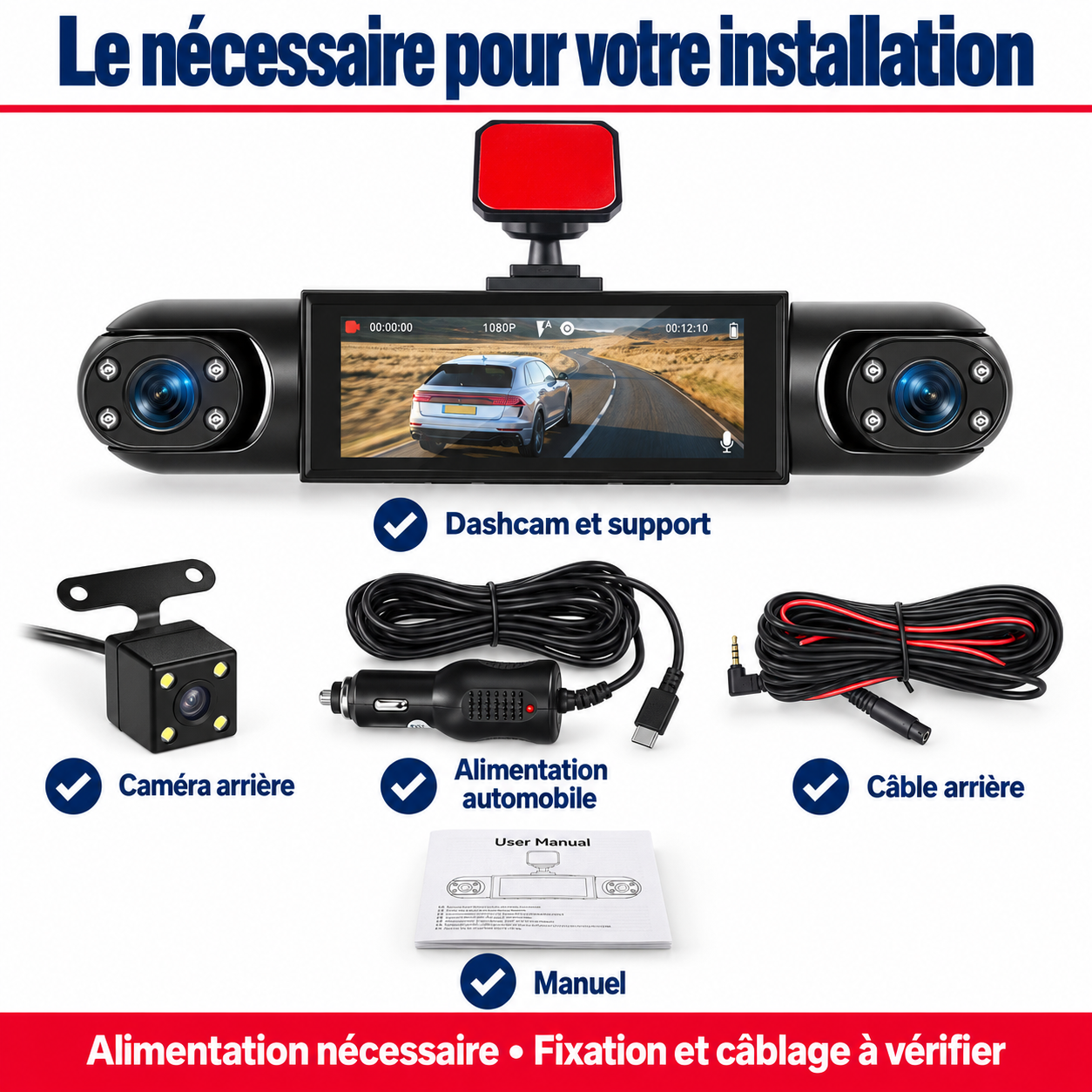 Dashcam 4 caméras avant, habitacle et arrière, Sentinelle Multi