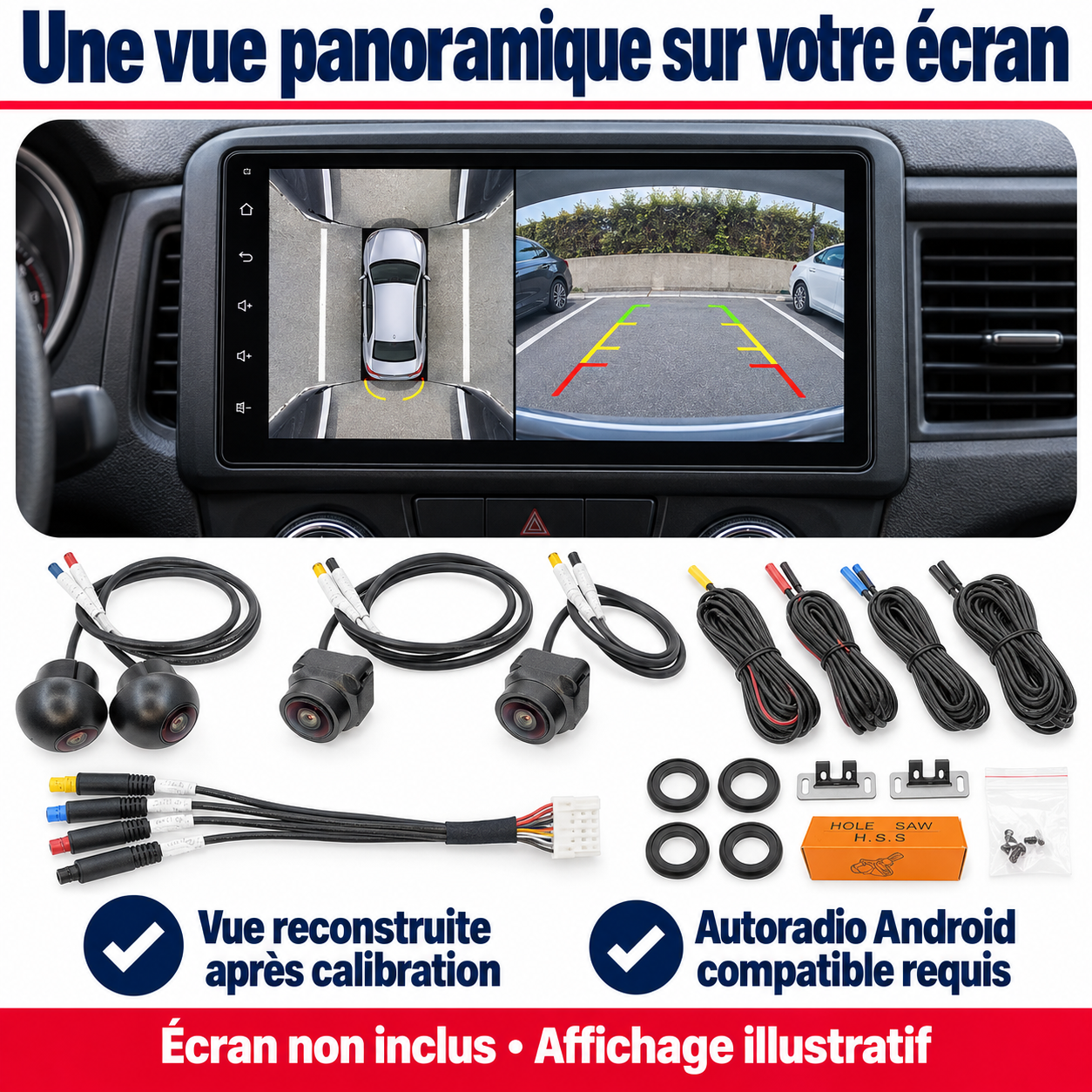 Quatre vues assemblées autour du véhicule