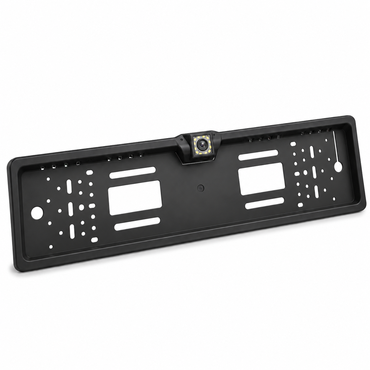 Cadre de plaque noir avec caméra 12 LED sur fond blanc