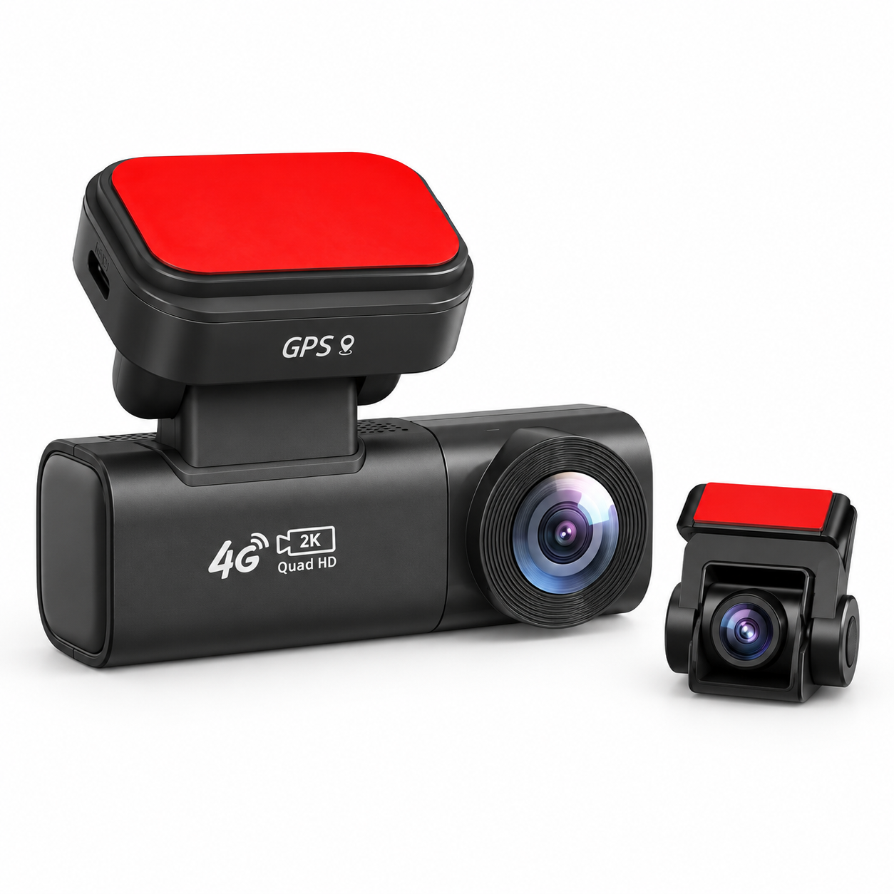Pack dashcam avant et caméra arrière sur fond blanc