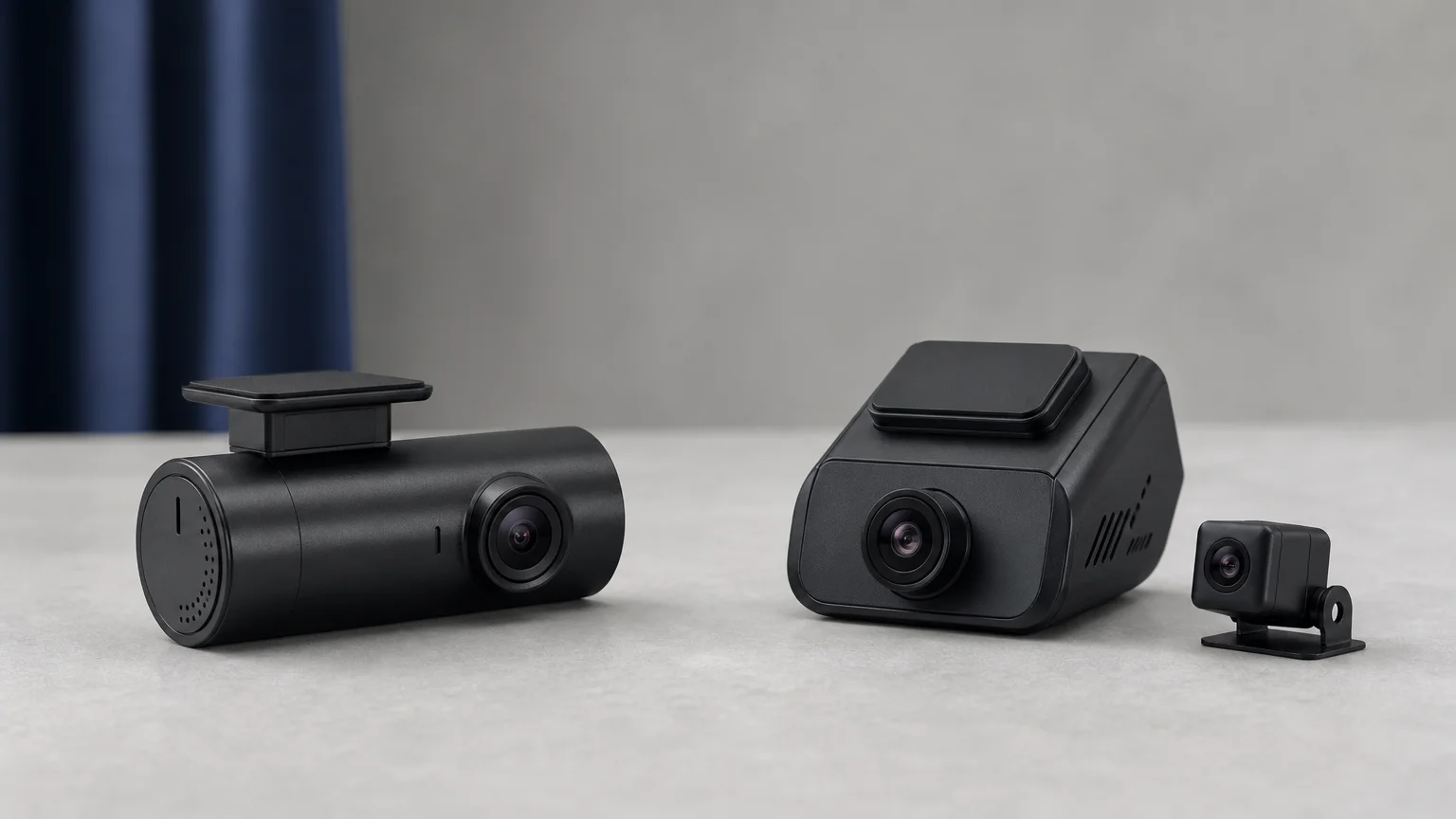 Deux dashcams génériques de formes différentes, présentées sans marque