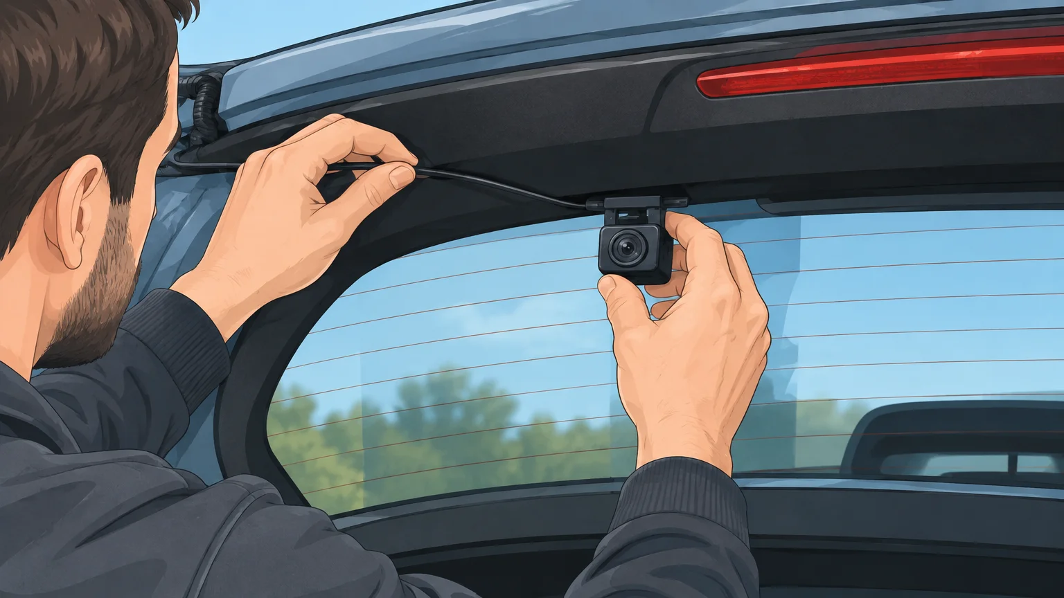 Installation d’une caméra arrière et acheminement discret du câble dans une voiture