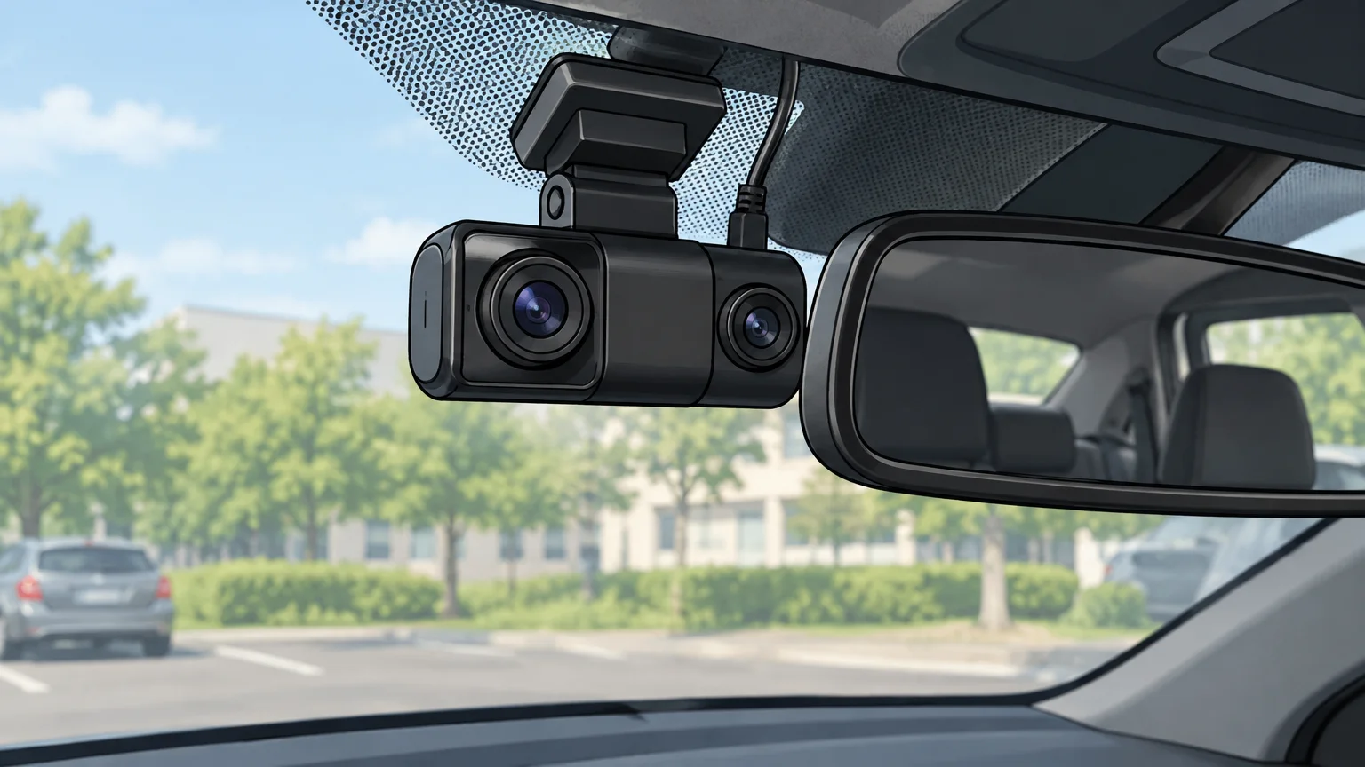 Dashcam à deux objectifs orientés vers la route et l’habitacle